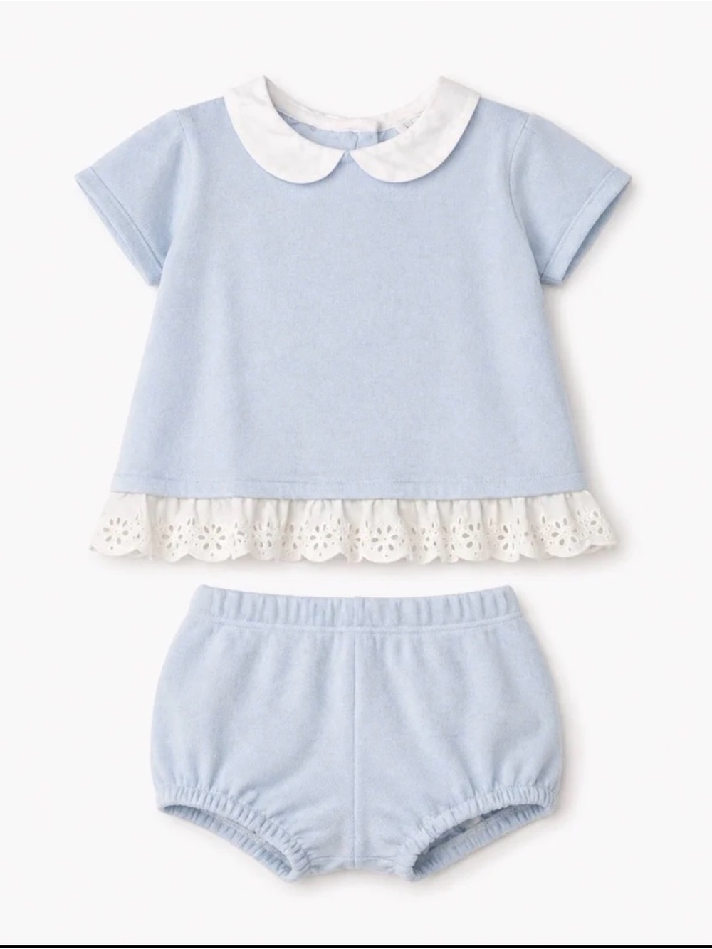 Janie and Jack Light blue knit set with eyelet ruffle